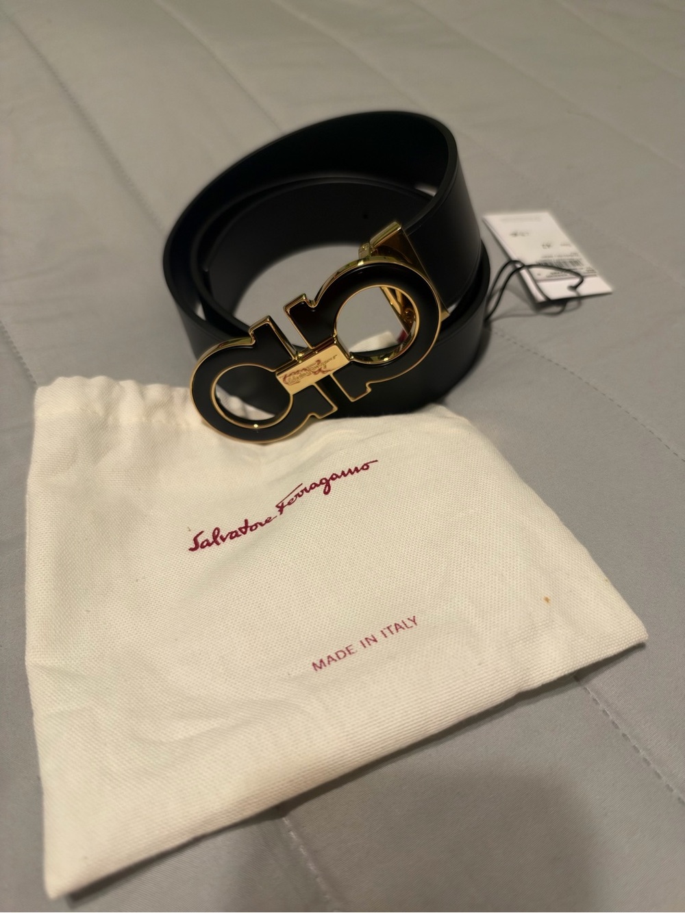 Salvatore Ferragamo Black Leather Belt with Gold Gancini Buckle